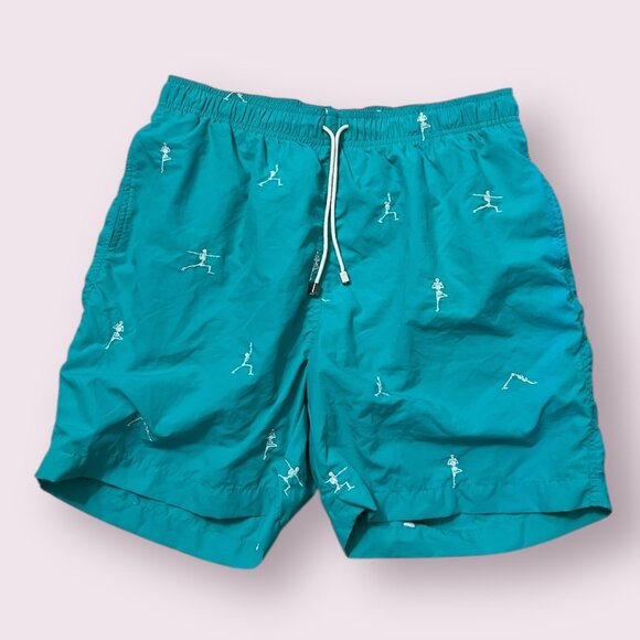 J. McLaughlin Swim Trunks Men M Green Yoga Skeleton Pront Lined Nylon Shorts - Picture 1 of 8